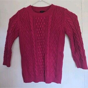 Talbots Sweater Womens S Pink Cable‎ Knit Pullover Wool Blend Chunky 3/4 Sleeve